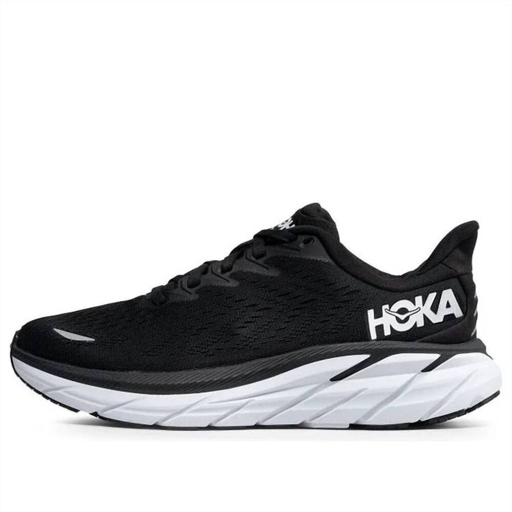 NEW HOKA women's clifton 8 running shoes - wide in black/white